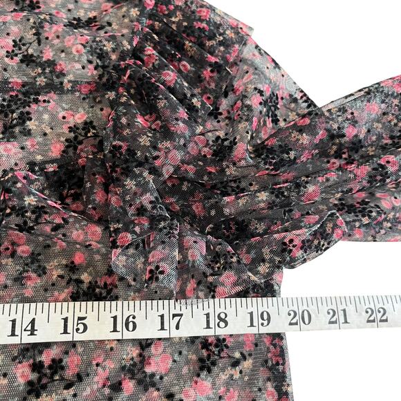 ZARA Black Floral Sheer Ruffle Trim Blouse Size Small – Romantic Feminine - Picture 8 of 9